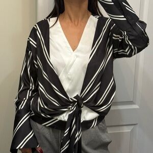 Oversized Black and White Striped Women's Blouse